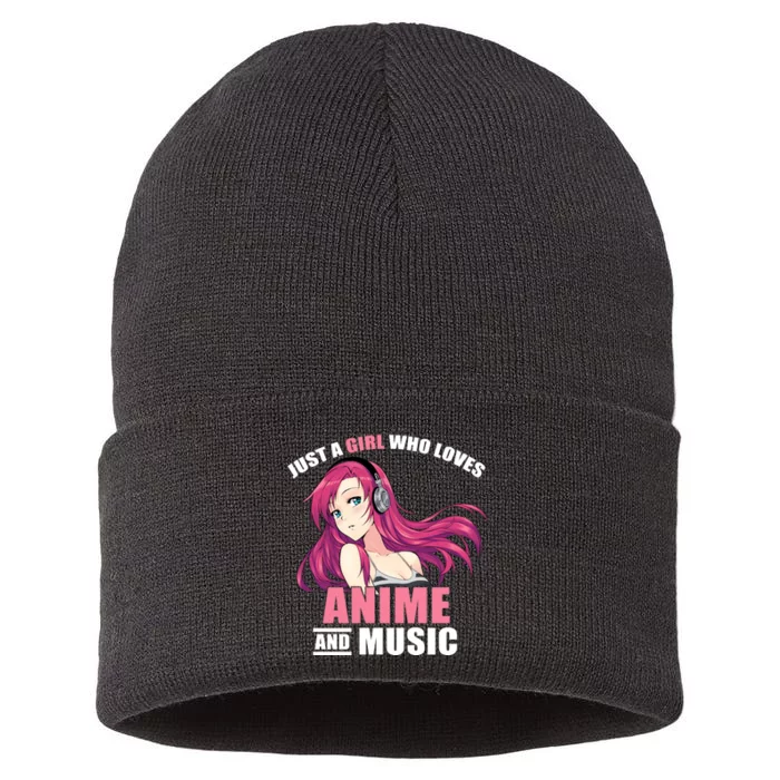 Just A Girl Who Like Anime And Music Funny Anime Sustainable Knit Beanie