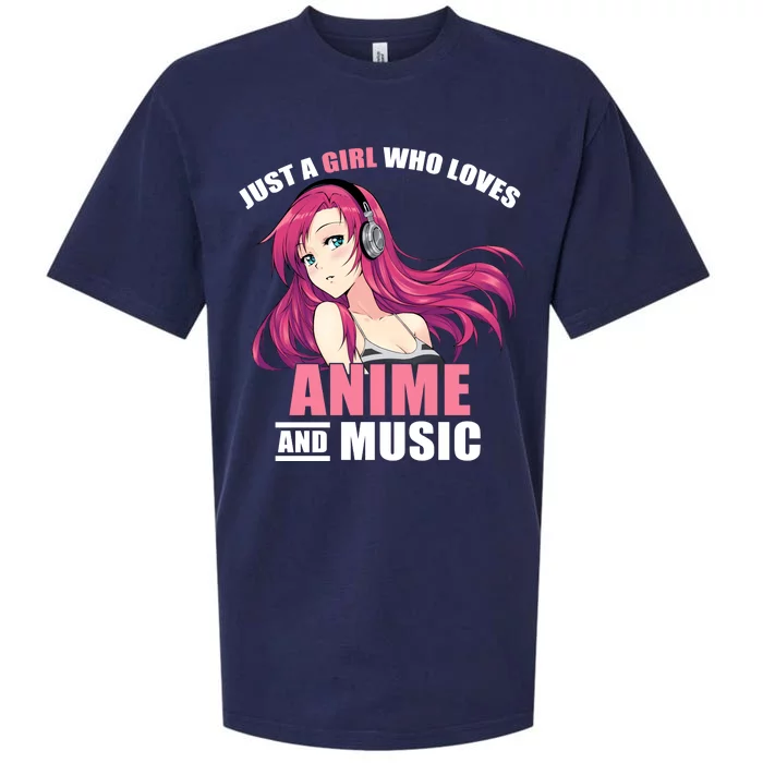 Just A Girl Who Like Anime And Music Funny Anime Sueded Cloud Jersey T-Shirt