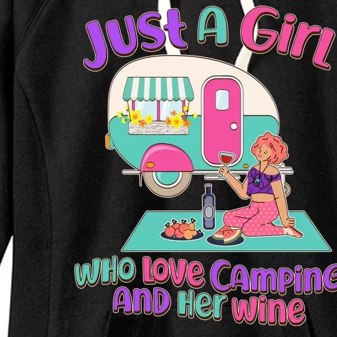 Just A Girl Who Love Camping And Her Wine Women's Fleece Hoodie