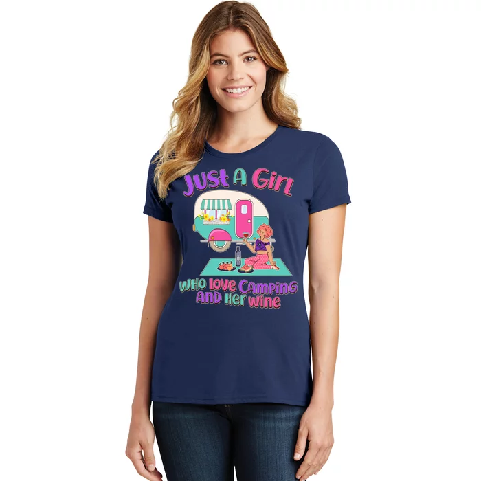 Just A Girl Who Love Camping And Her Wine Women's T-Shirt