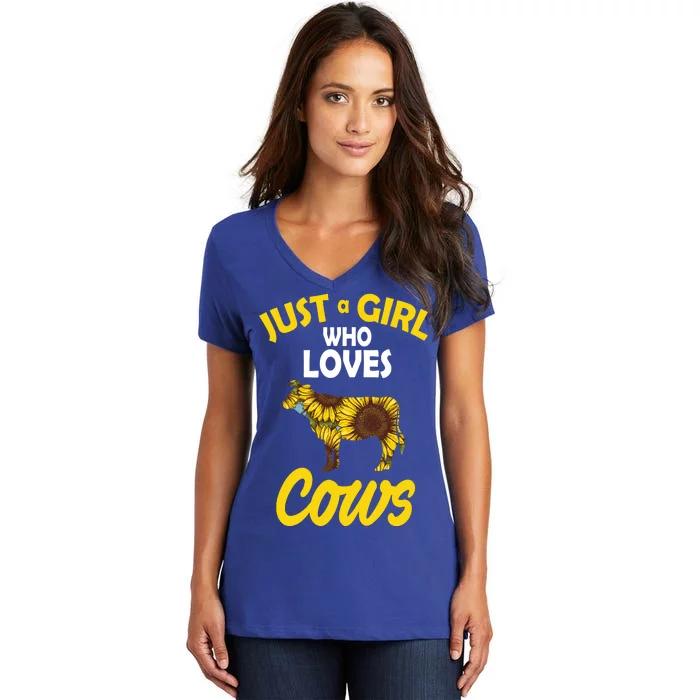 Just A Girl Who loves Cows Flowers Women's V-Neck T-Shirt