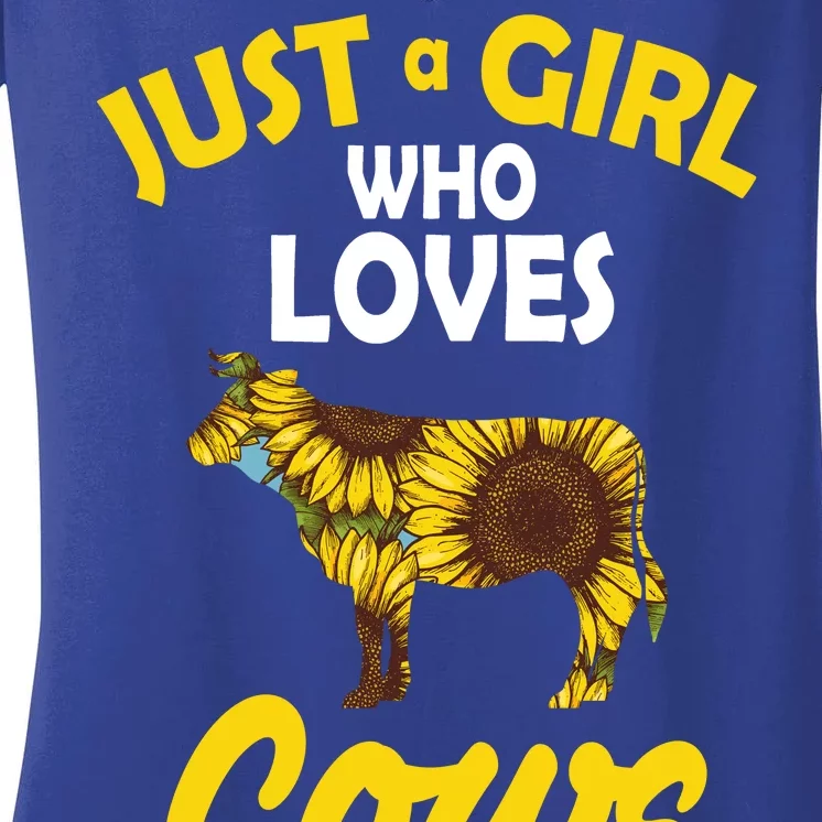 Just A Girl Who loves Cows Flowers Women's V-Neck T-Shirt