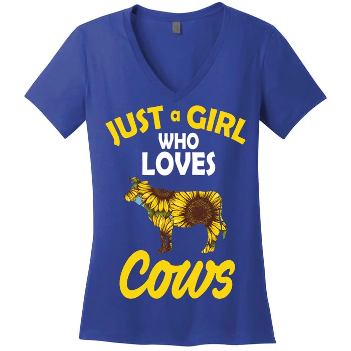 Just A Girl Who loves Cows Flowers Women's V-Neck T-Shirt