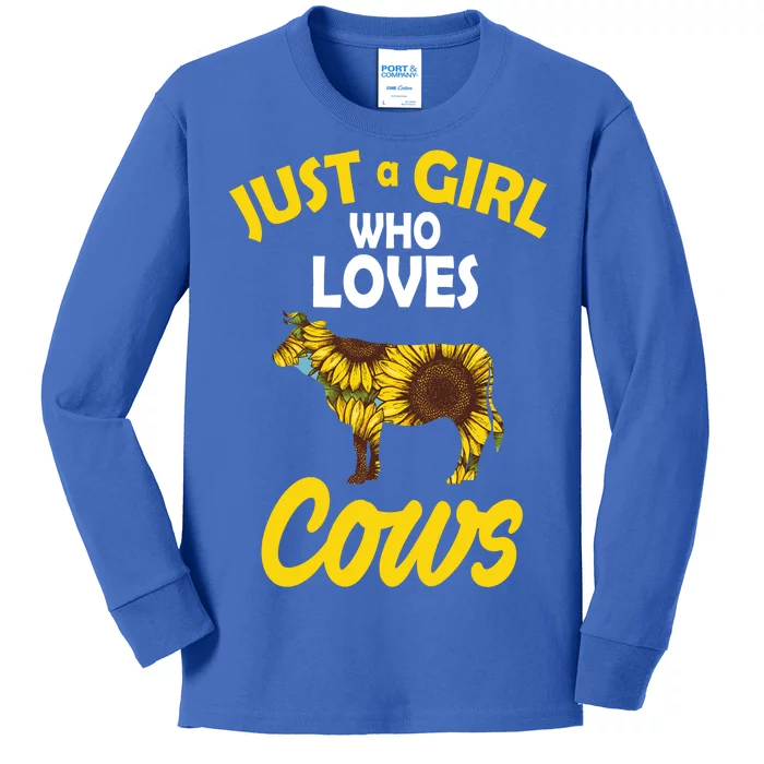 Just A Girl Who loves Cows Flowers Kids Long Sleeve Shirt