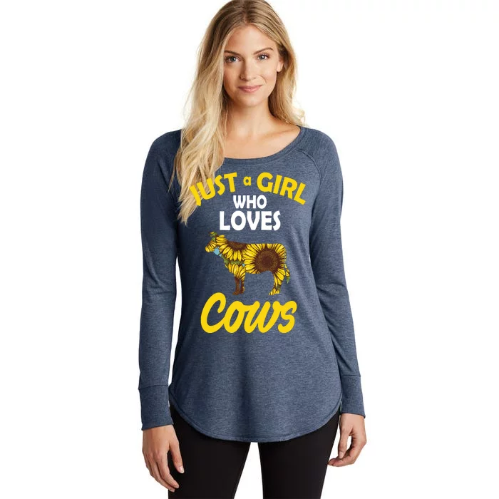 Just A Girl Who loves Cows Flowers Women's Perfect Tri Tunic Long Sleeve Shirt