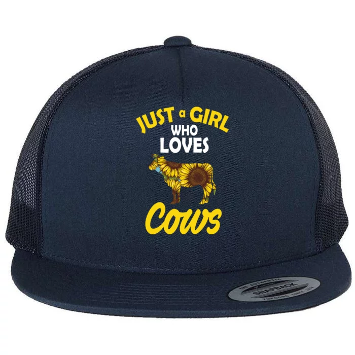 Just A Girl Who loves Cows Flowers Flat Bill Trucker Hat