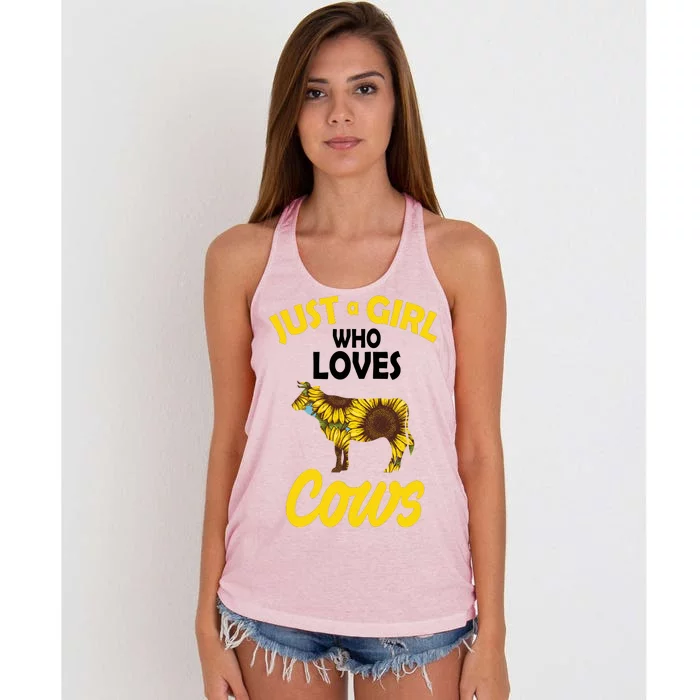 Just A Girl Who loves Cows Flowers Women's Knotted Racerback Tank