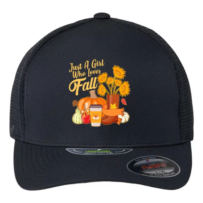 Just A Girl Who Loves Fall Autumn Lover Flexfit Unipanel Trucker Cap