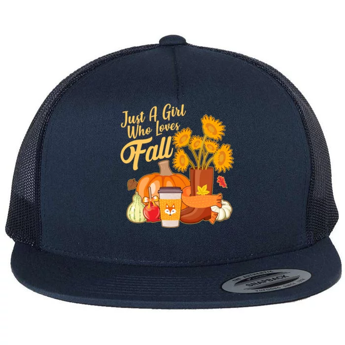 Just A Girl Who Loves Fall Autumn Lover Flat Bill Trucker Hat