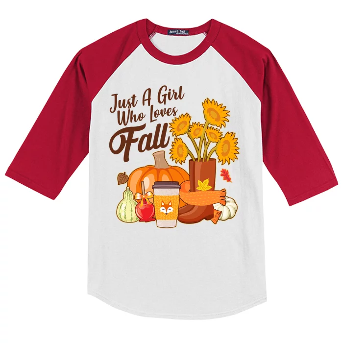 Just A Girl Who Loves Fall Autumn Lover Kids Colorblock Raglan Jersey