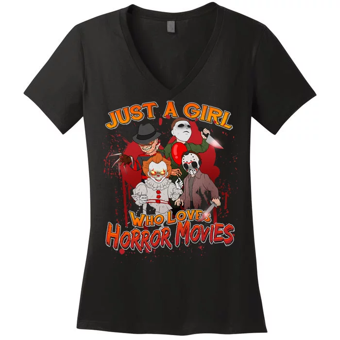 Just A Girl Who Loves Horror Movies Women's V-Neck T-Shirt