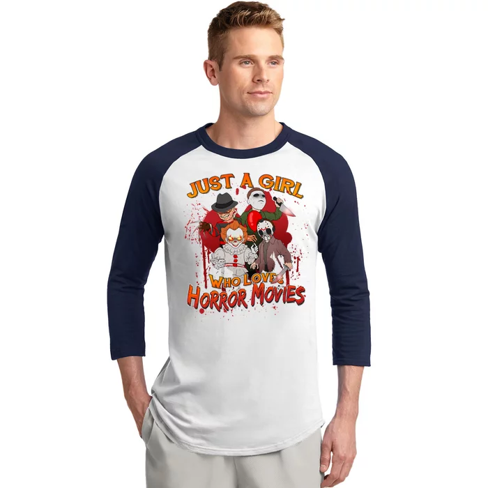 Just A Girl Who Loves Horror Movies Baseball Sleeve Shirt