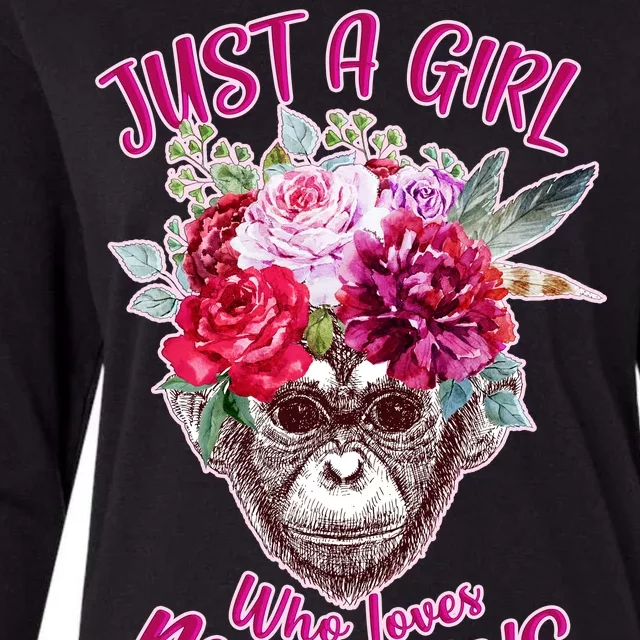 Just A Girl Who Loves Monkeys Cute Womens Cotton Relaxed Long Sleeve T-Shirt