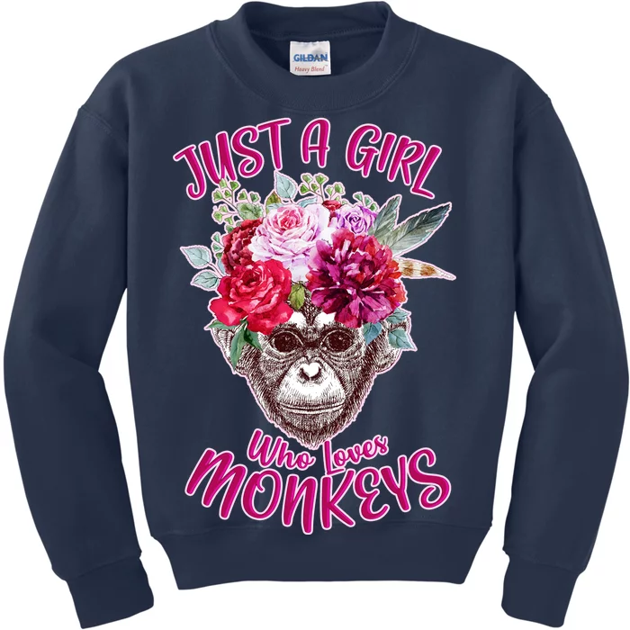 Just A Girl Who Loves Monkeys Cute Kids Sweatshirt