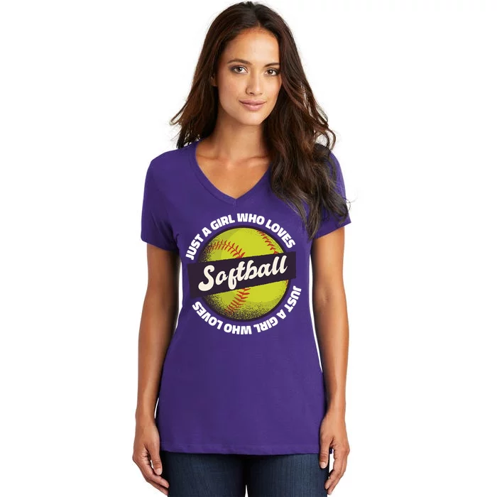 Just A Girl Who Loves Softball Women's V-Neck T-Shirt