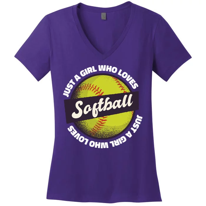 Just A Girl Who Loves Softball Women's V-Neck T-Shirt