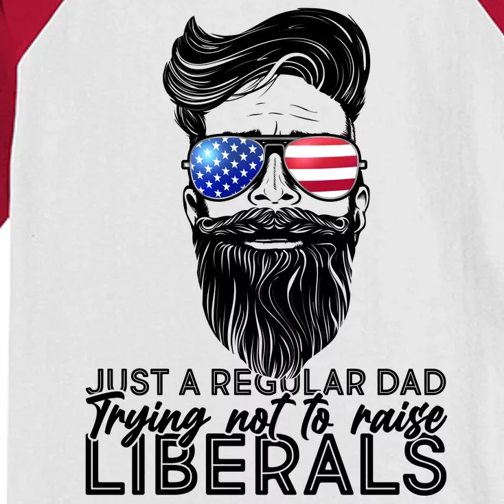 Just A Regular Dad Trying Not To Raise Liberals Hipster Dad Kids Colorblock Raglan Jersey