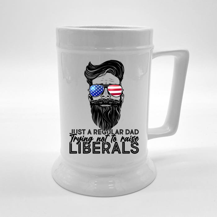 Just A Regular Dad Trying Not To Raise Liberals Hipster Dad Front & Back Beer Stein