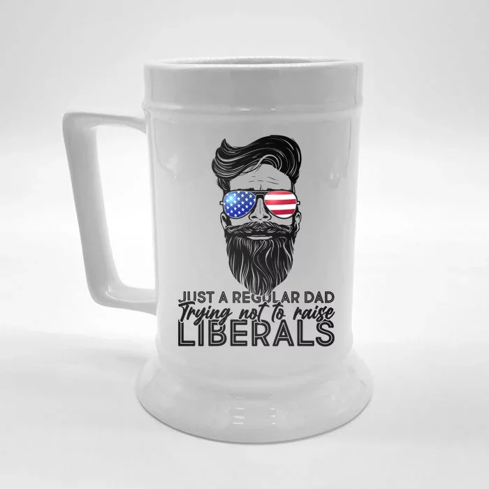 Just A Regular Dad Trying Not To Raise Liberals Hipster Dad Front & Back Beer Stein