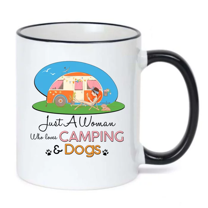 Just A Woman Who Loves Camping & Dogs Black Color Changing Mug