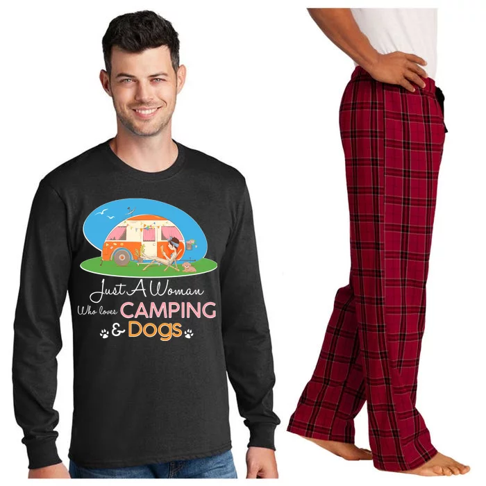 Just A Woman Who Loves Camping & Dogs Long Sleeve Pajama Set