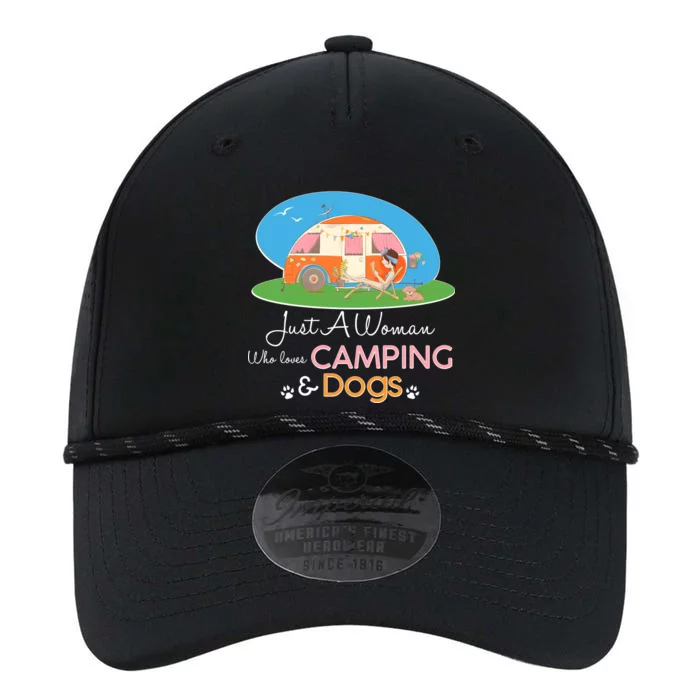 Just A Woman Who Loves Camping & Dogs Performance The Dyno Cap