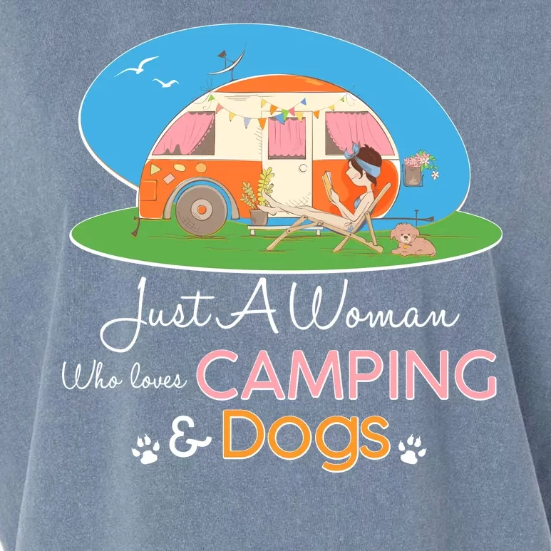 Just A Woman Who Loves Camping & Dogs Garment-Dyed Women's Muscle Tee