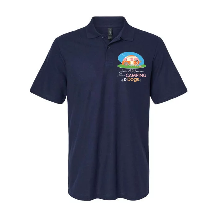 Just A Woman Who Loves Camping & Dogs Softstyle Adult Sport Polo