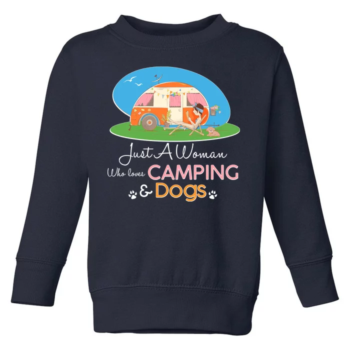 Just A Woman Who Loves Camping & Dogs Toddler Sweatshirt