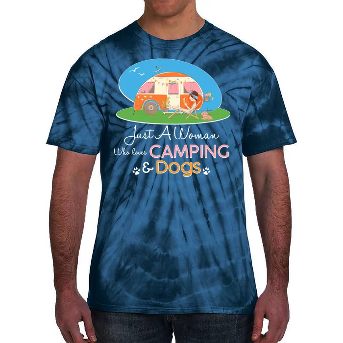 Just A Woman Who Loves Camping & Dogs Tie-Dye T-Shirt