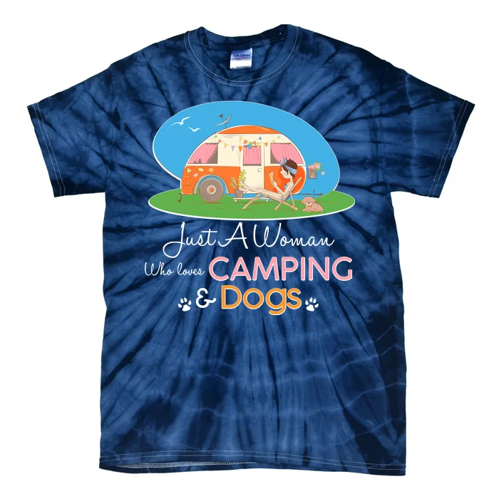 Just A Woman Who Loves Camping & Dogs Tie-Dye T-Shirt