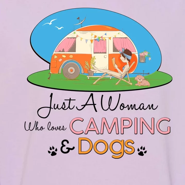 Just A Woman Who Loves Camping & Dogs Garment-Dyed Sweatshirt