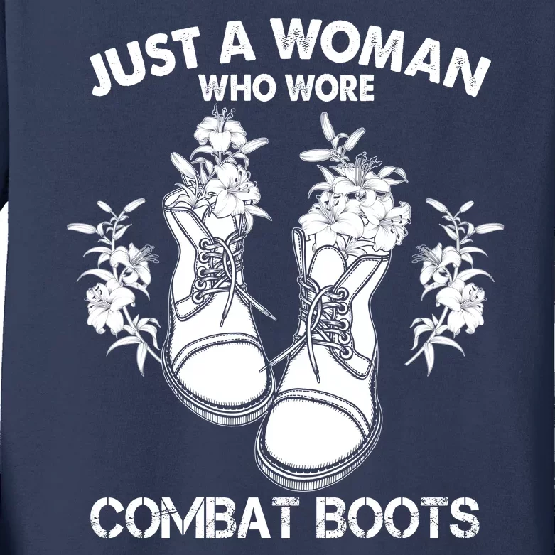 Just A Woman Who Wore Combat Boots Kids Long Sleeve Shirt