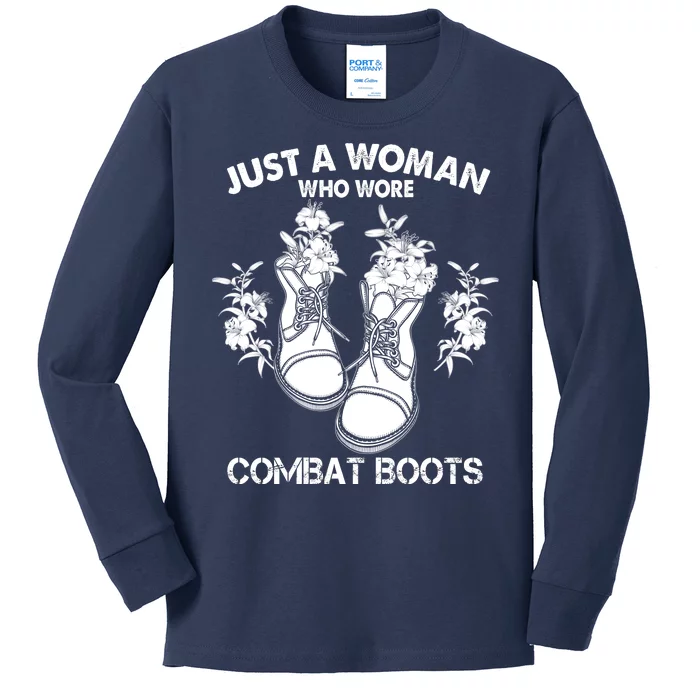 Just A Woman Who Wore Combat Boots Kids Long Sleeve Shirt