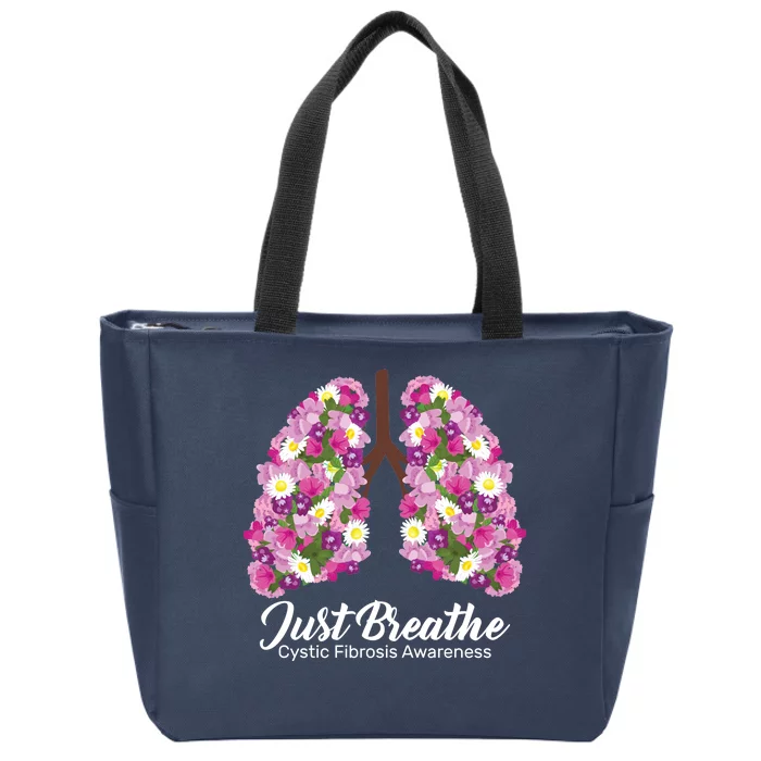 Just Breathe Cystic Fibrosis Awareness Zip Tote Bag