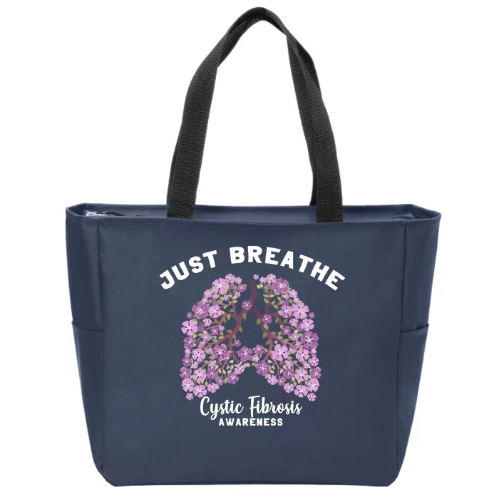 Just Breathe Cystic Fibrosis Lung Flowers Zip Tote Bag