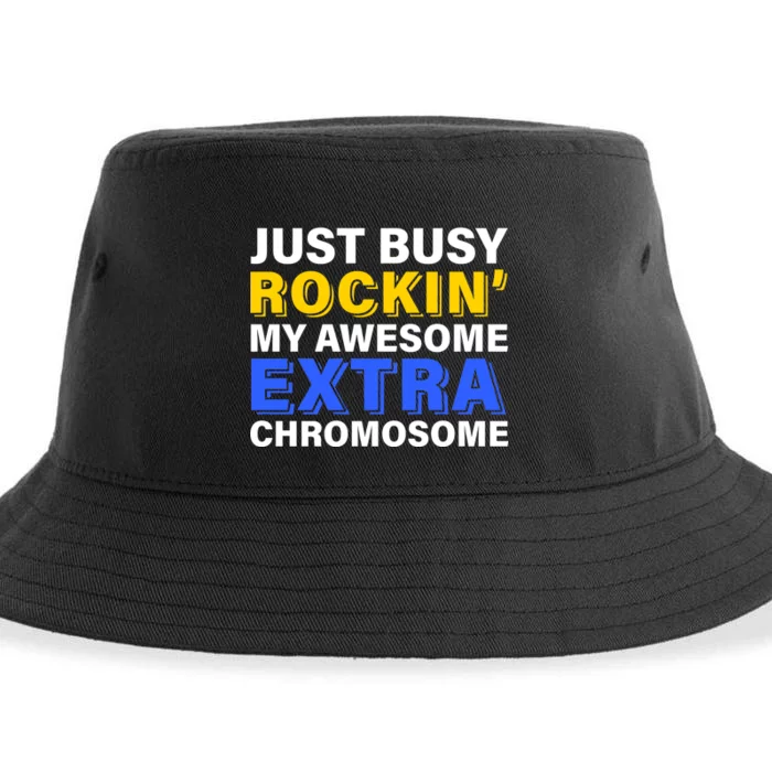 Just Busy Rockin My Awesome Extra Chromosome Sustainable Bucket Hat