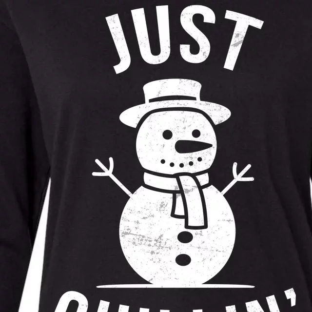 Just Chillin Snowman Womens Cotton Relaxed Long Sleeve T-Shirt