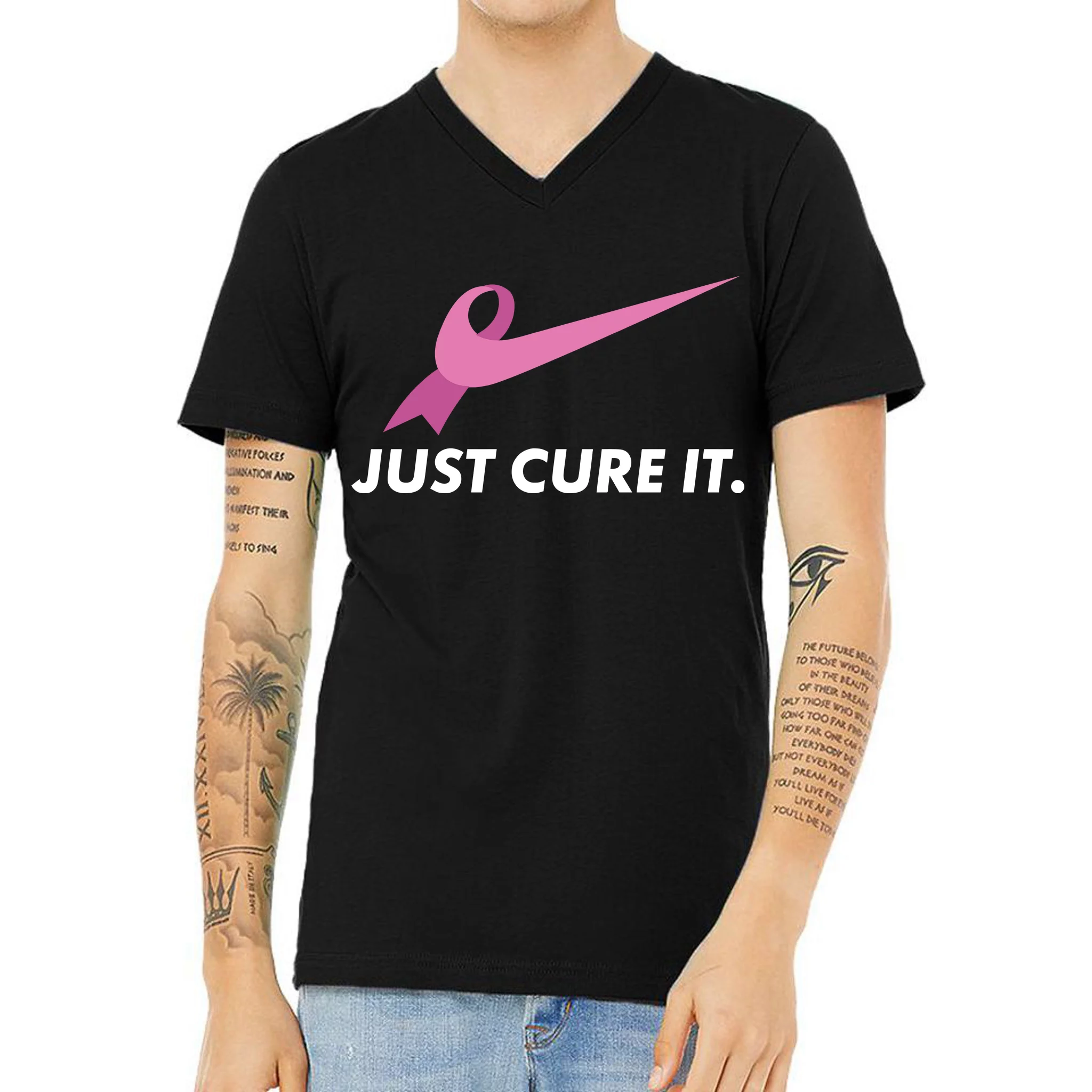 Just Cure It Breast Cancer Awareness V-Neck T-Shirt