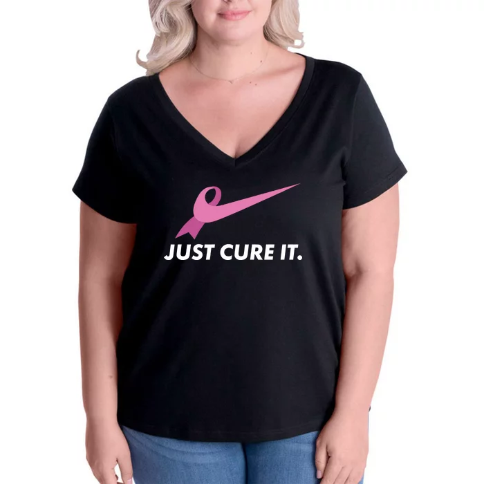 Just Cure It Breast Cancer Awareness Women's V-Neck Plus Size T-Shirt