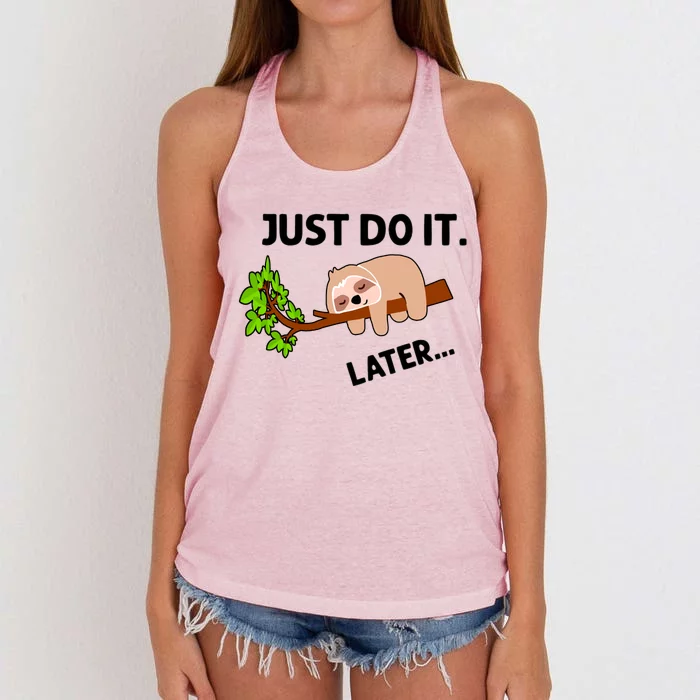 Just Do It Later Funny Lazy Sloth Women's Knotted Racerback Tank