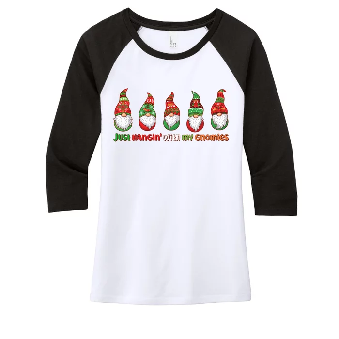 Just Hanging with My Gnomies Christmas Women's Tri-Blend 3/4-Sleeve Raglan Shirt