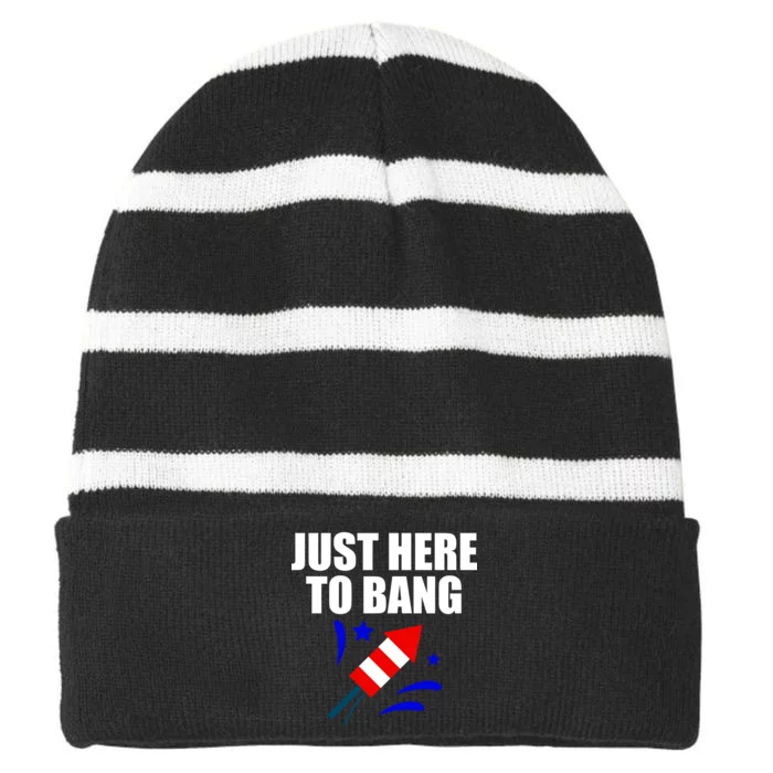 Just Here To Bang 4th Of  July Striped Beanie with Solid Band