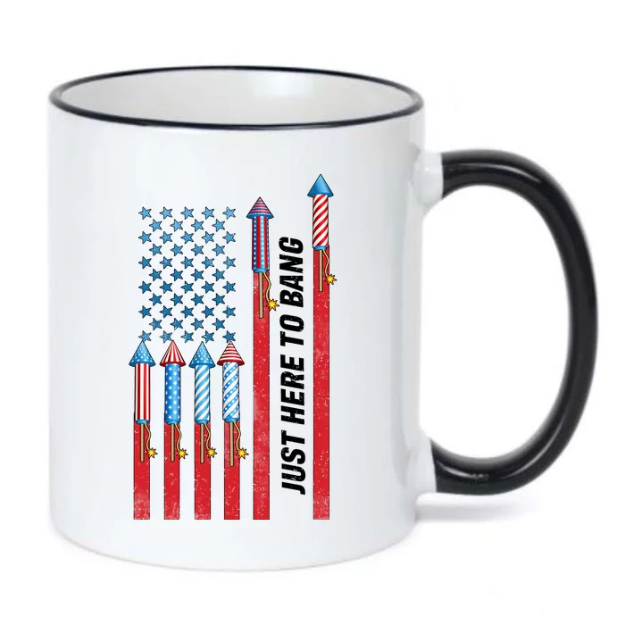 Just Here To Bang American Flag Fireworks Black Color Changing Mug