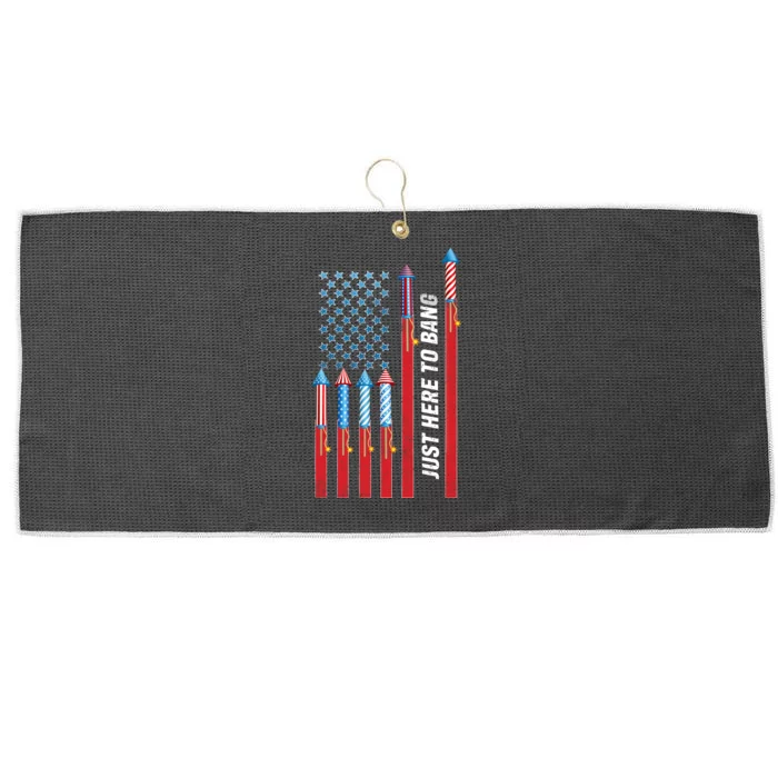 Just Here To Bang American Flag Fireworks Large Microfiber Waffle Golf Towel