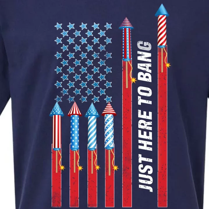 Just Here To Bang American Flag Fireworks Sueded Cloud Jersey T-Shirt