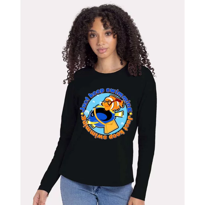 Just Keep Swimming Fish Womens Cotton Relaxed Long Sleeve T-Shirt