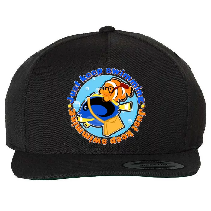 Just Keep Swimming Fish Wool Snapback Cap