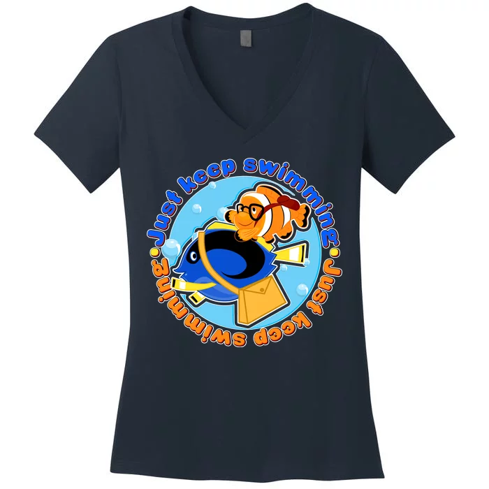 Just Keep Swimming Fish Women's V-Neck T-Shirt