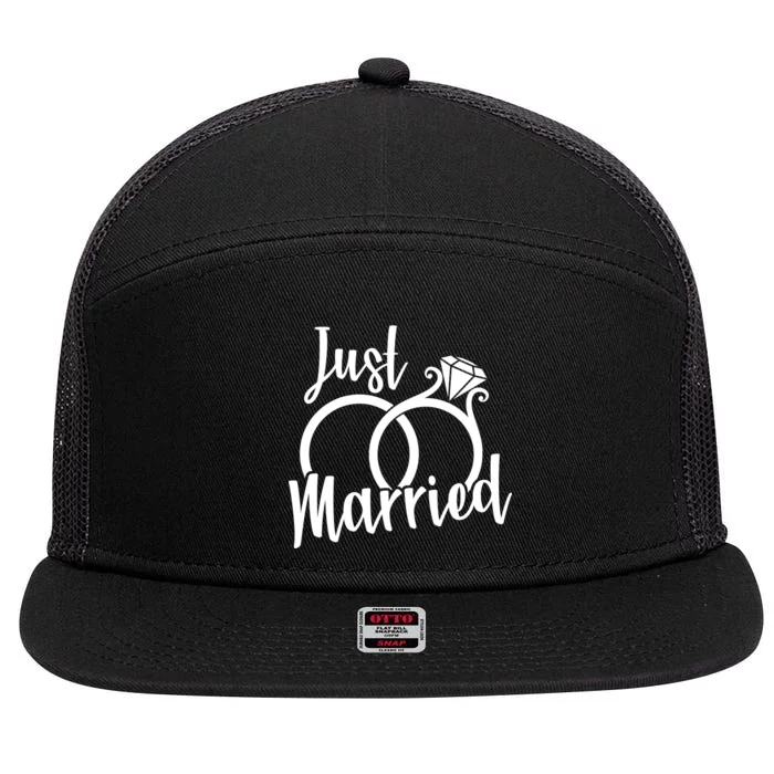 Just Married Ring Logo 7 Panel Mesh Trucker Snapback Hat